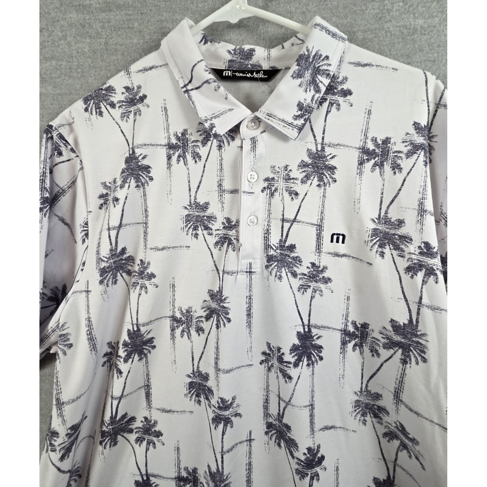 Travis Mathew Golf Polo Shirt Mens XL White Palm Tree Print Tropical Active